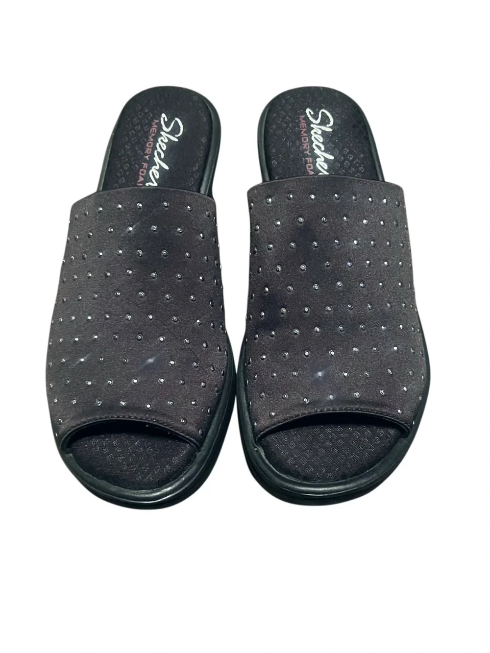 Skechers Black Wedge Mule with Rhinestone Studs Sz 7.5